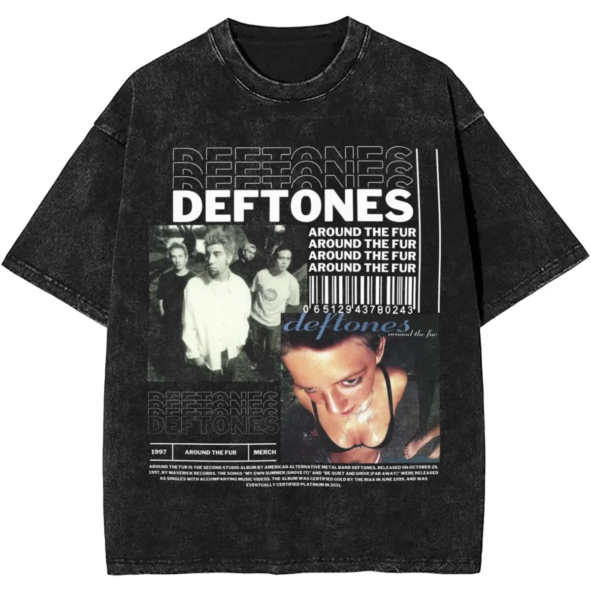 Мужская и женская футболка из меха Deftones Винтажная в стиле оверсайз