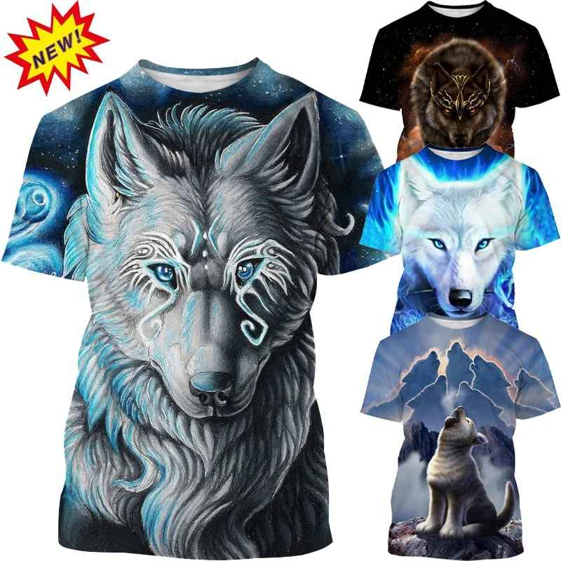 

Creative Design Wolf Graphic T-Shirt Personality Unisex Hip-Hop Street Style Casual Round Neck Short Sleeve T-Shirt Top