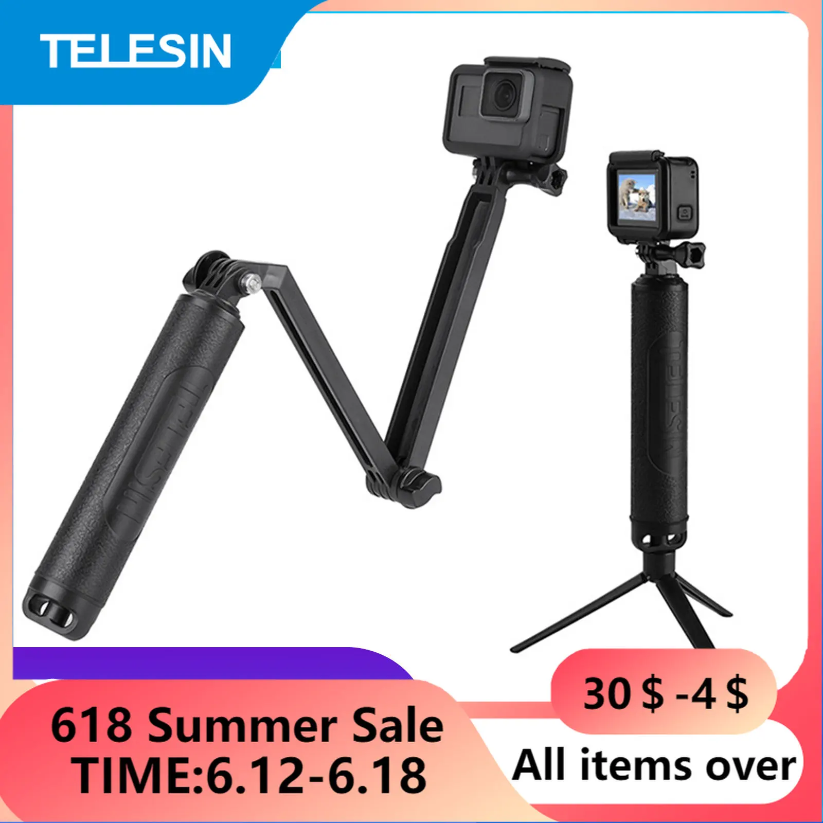 TELESIN 3 Way Grip Waterproof Selfie Stick Tripod Floating Hand Monopod For GoPro Hero 10 9 8 7 6 5 4 Insta360 Osmo Action 2