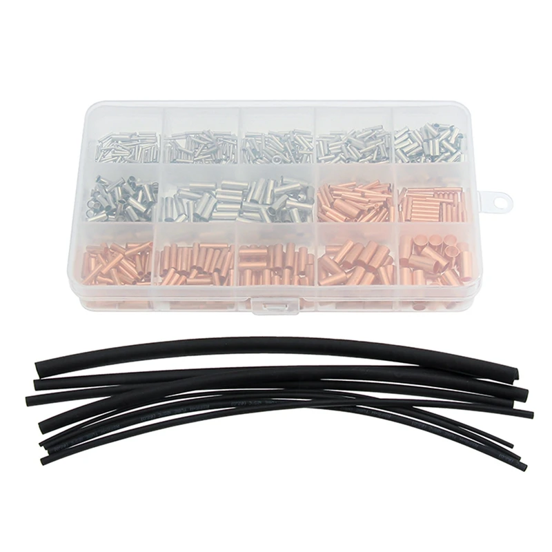 

970Pcs Copper Tube Tube-Type Bare Terminal Connecting Wire Post + Small Copper Tube Terminal Waterproof Combination