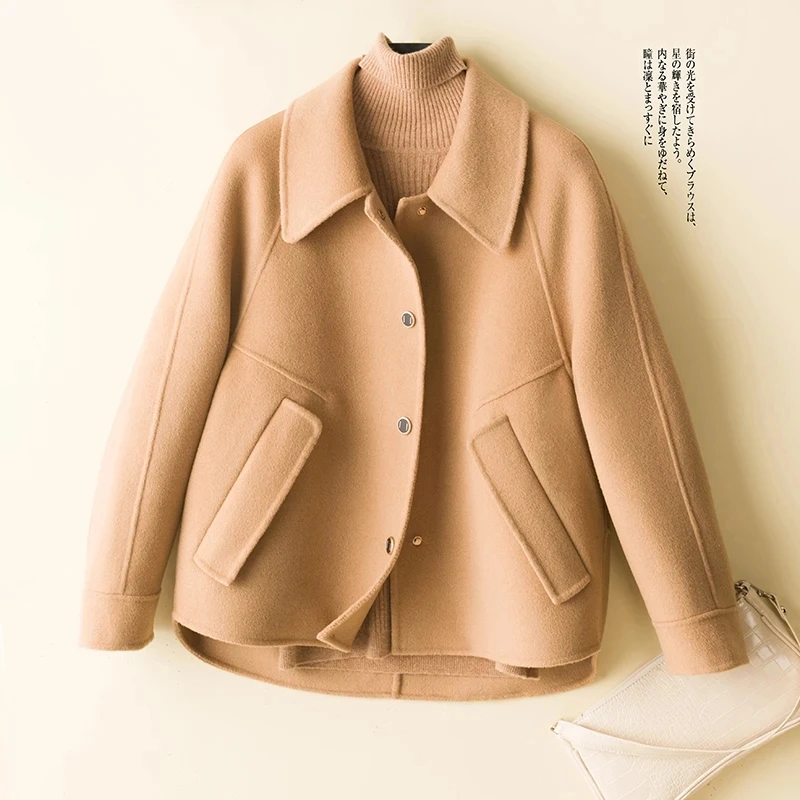 Double-Sided Cashmere Women's Coat Woolen Coat Short Foreign Style Small Single-Breasted Suit Collar Autumn Winter Outerwear