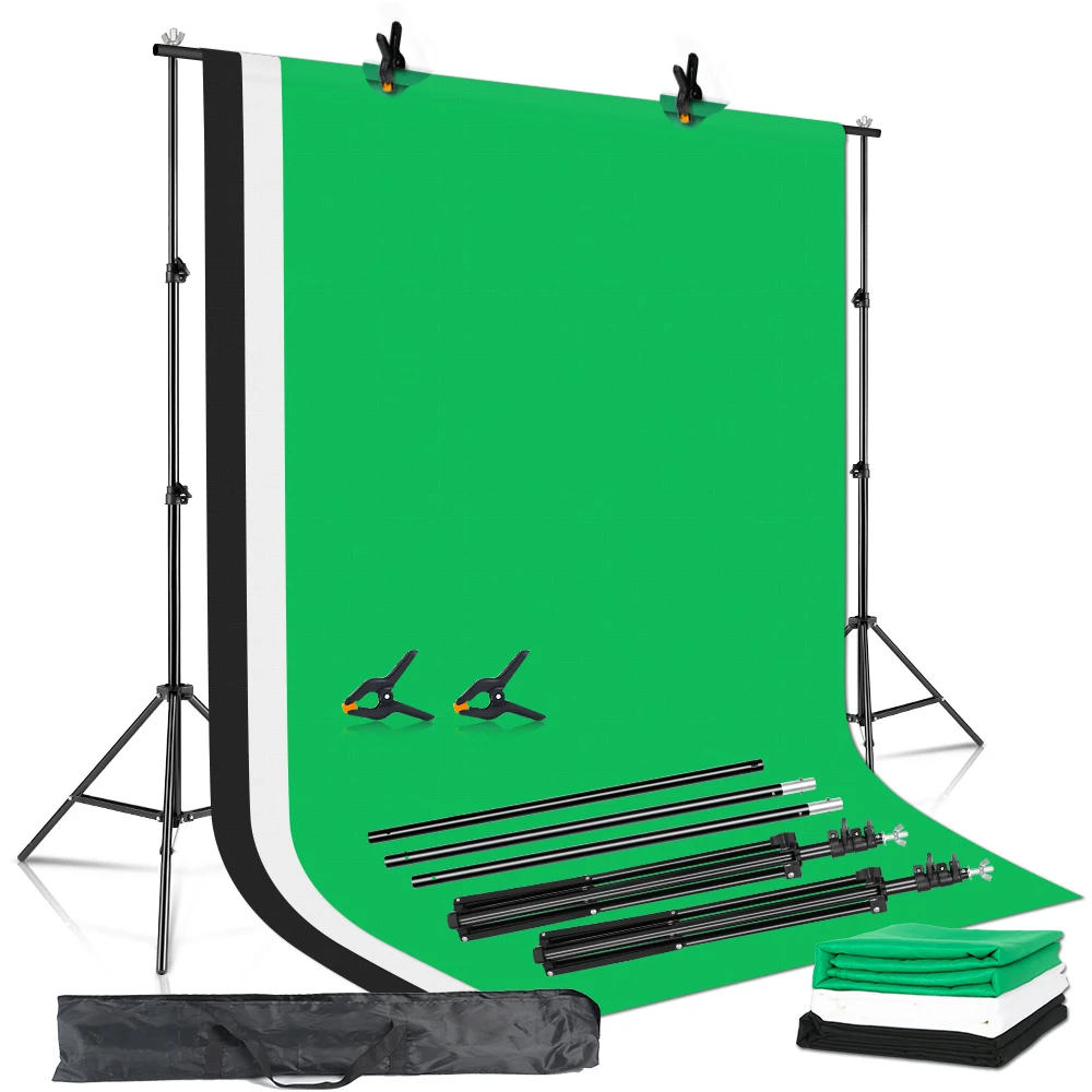 

2X3M Backdrop Support System Kit With Green Cloth For Muslins Backdrops Telescopic Background Stand Adjust With Carry Bag Clip