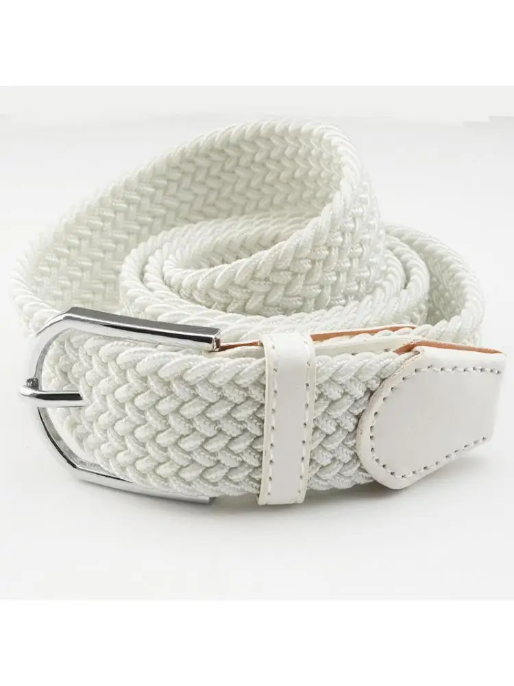 105cm Men And Women Canvas Woven Waistband Non Perforated Elastic Hand Belt Needle Buckle Casual Korean Trouser Width 3.5CM