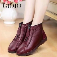 gioio womens boots fashion warm mothers boots fleece thicken flat bottom short bare boots creative front zipper closure winter
