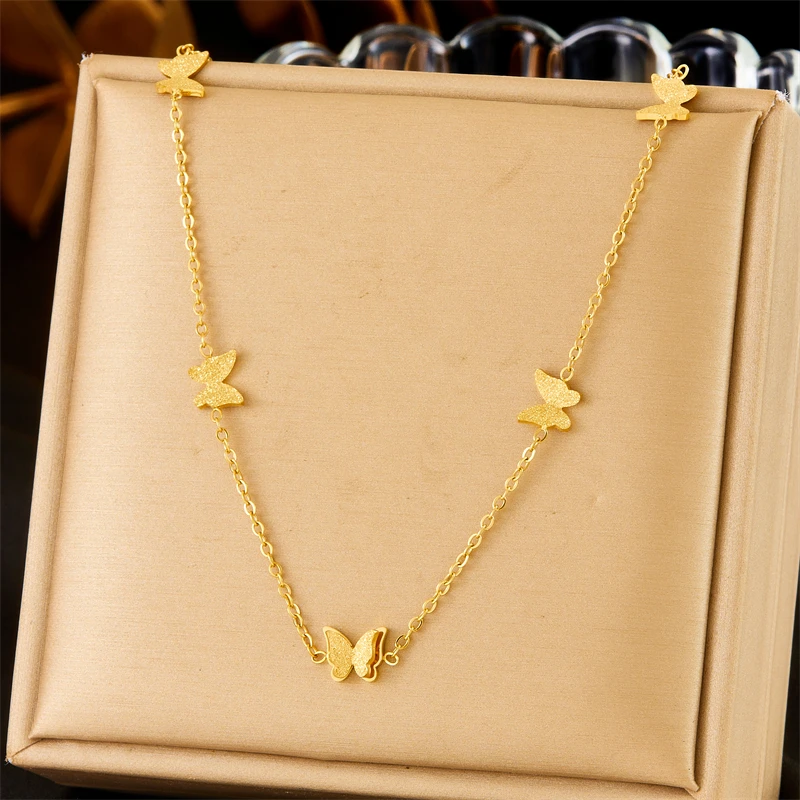 DIEYURO Нержавеющая сталь 316L Золотая бабочка Ожерелье Браслет Серьги Костюм для