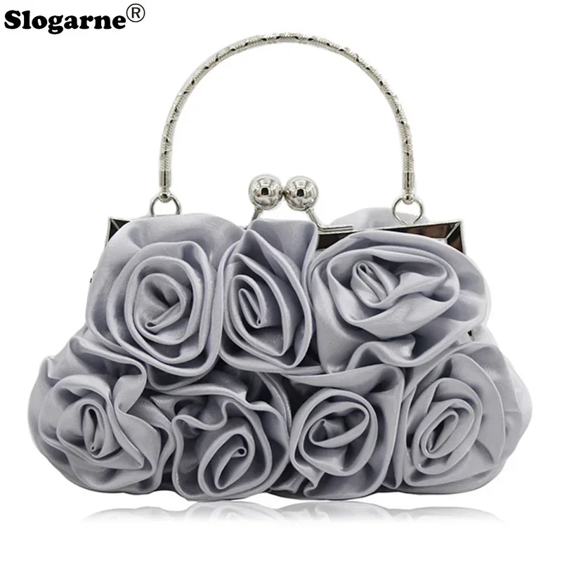 Модная женская однотонная сумка с цветком розы Повседневная вечерняя свадебные