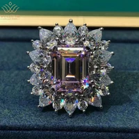 WUIHA Real 925 Sterling Silver Emerald Cut 5CT VVS1 Pink Sapphire Synthetic Moissanite Wedding Ring for Women Gift Drop Shipping