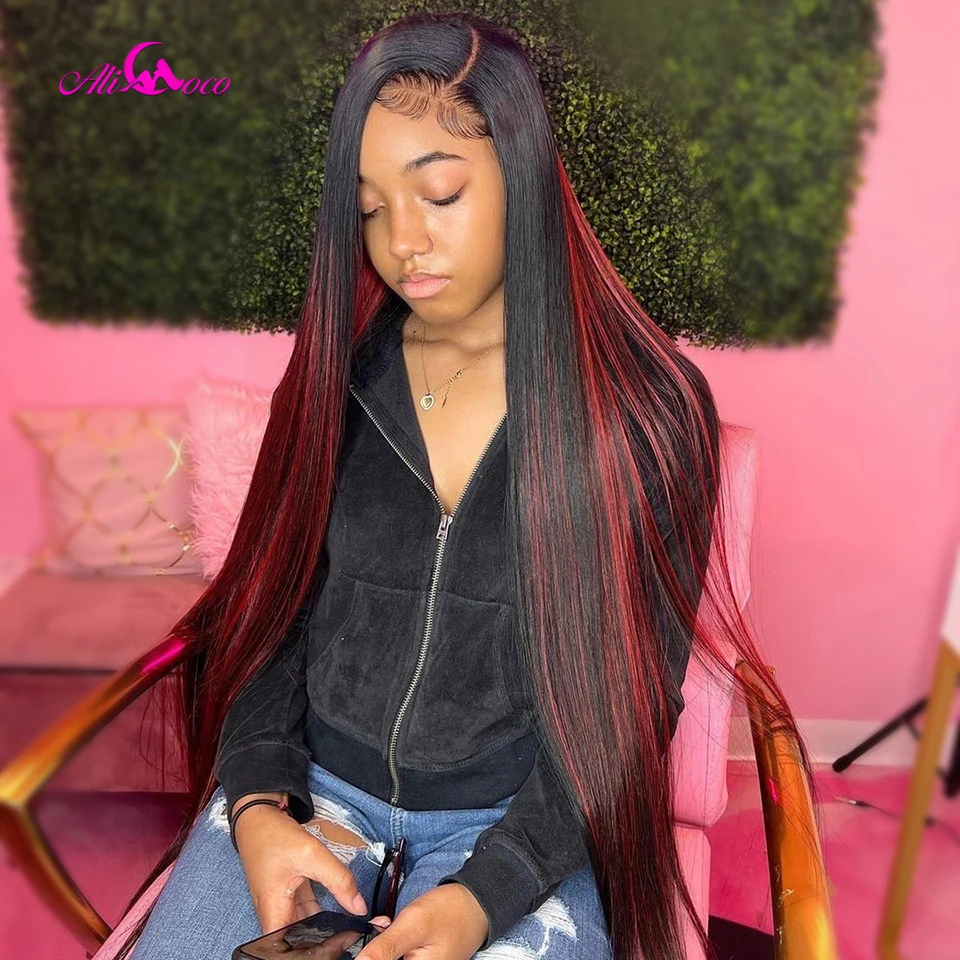 

Highlight Red Straight Lace Front Wigs For Woman 1B 99J Burgundy Human Hair Wig 13x6 Lace Frontal Wig Colored Human Hair Wigs