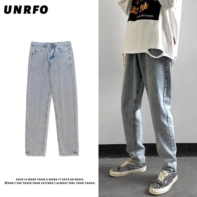 Blue Black Jeans Men Slim Fashion Harajuku Casual Straight Jeans Men Streetwear Hip Hop Denim Pants Mens Trousers M-2XL