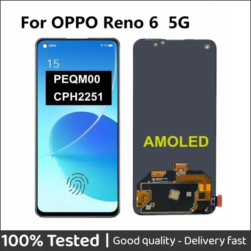 6 43 &quotAMOLED для OPPO Reno6 5G ЖК-дисплей с сенсорным экраном и дигитайзером в сборе замена