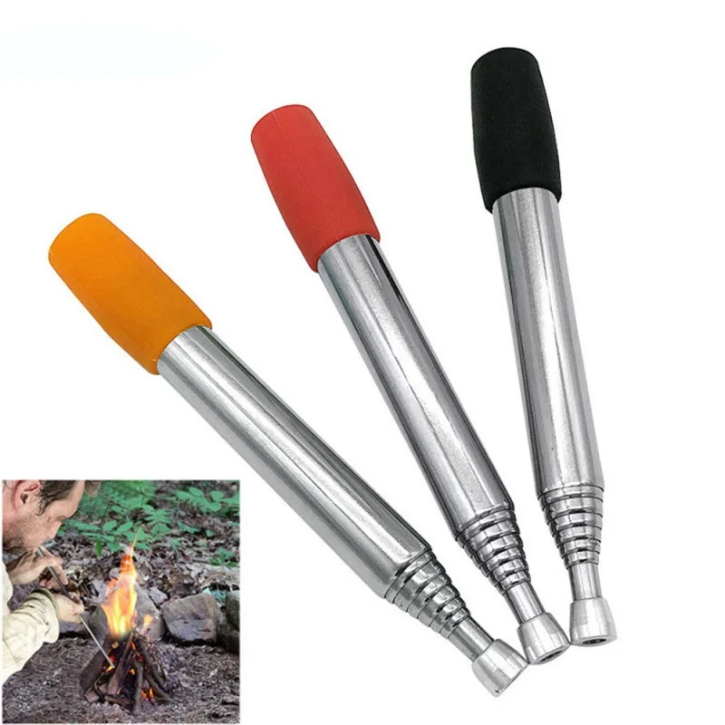 

Outdoor Cooking Survival Blow Fire Tube Portable Fire Starter Retractable Stainless Steel Camping Blowpipe