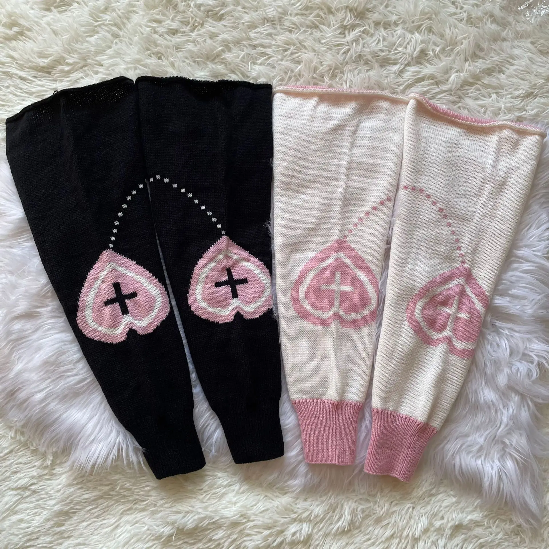 Women Knitting Leg Warmers School Student Acrylic Down  Trim Foot Cover Socks Middle Tube