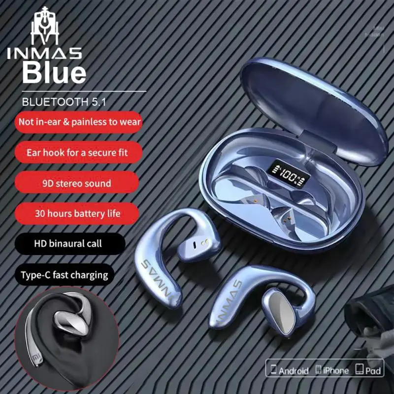 

Stereo Air Conduction Headphones Long Battery Life Tws Earbuds With Charger Box Earphones Bluetooth Noise Cancelling With Mic