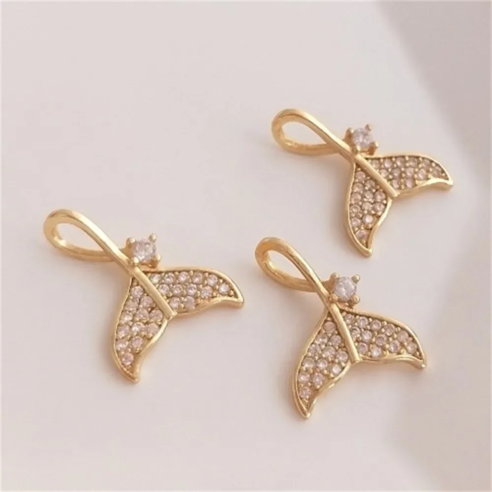 14-каратное золото с микроинкрустацией цирконом кулон хвостом русалки серьги