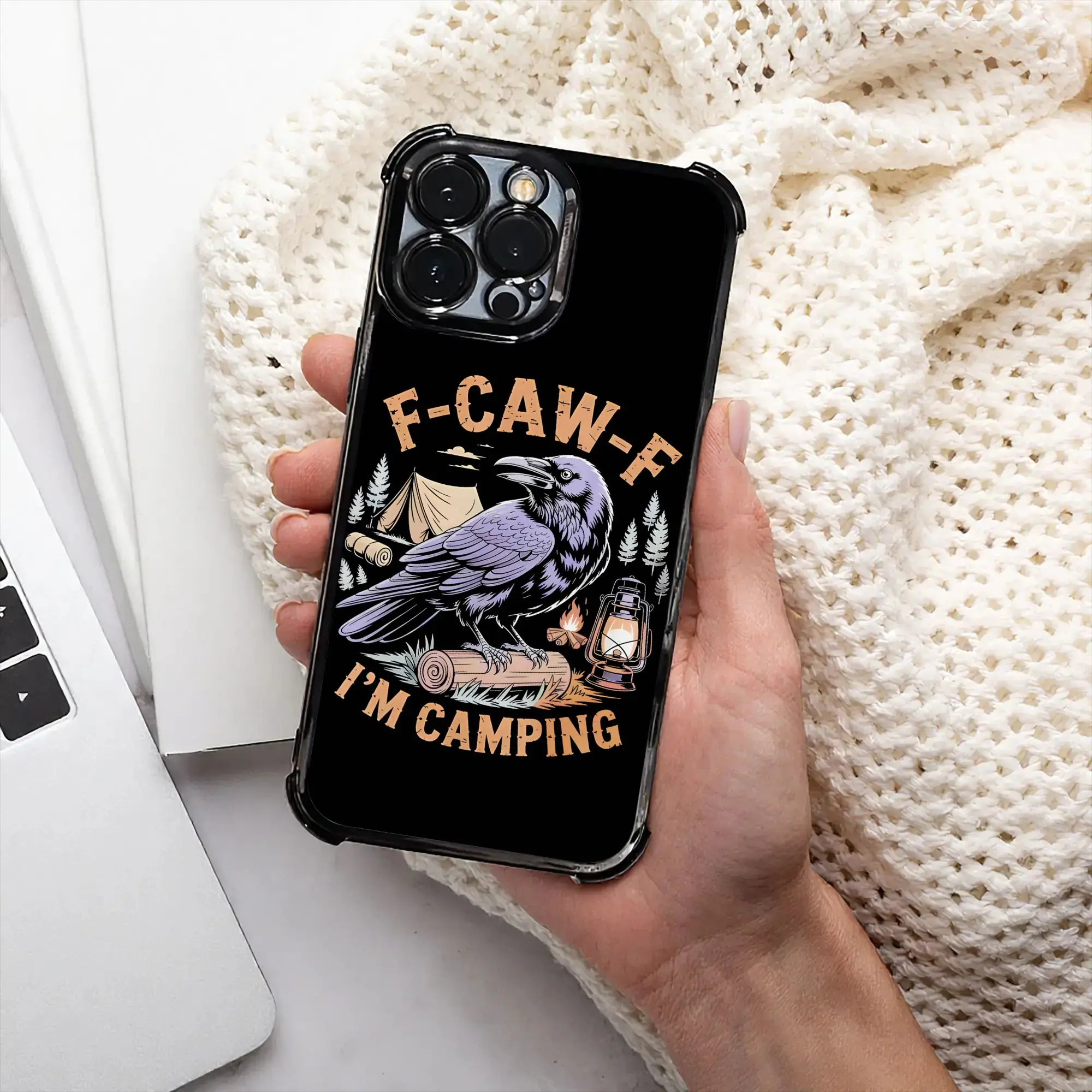 Фото Забавный чехол для телефона с изображением ворона F CAW F I'm Camping Outdoors Adventure, с гальваническим покрытием, для iPhone, различные модели №1