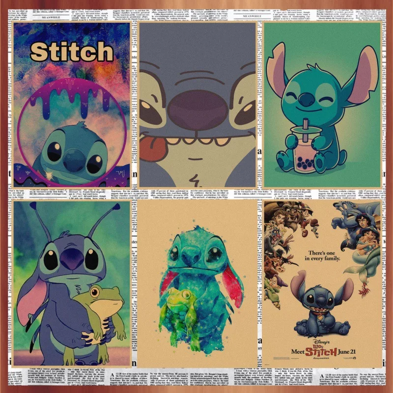 

Disney Lilo & Stitch Vintage плакат из крафт-бумаги Star Treasure, декоративная фотокартина, декор для комнаты, аниме постер