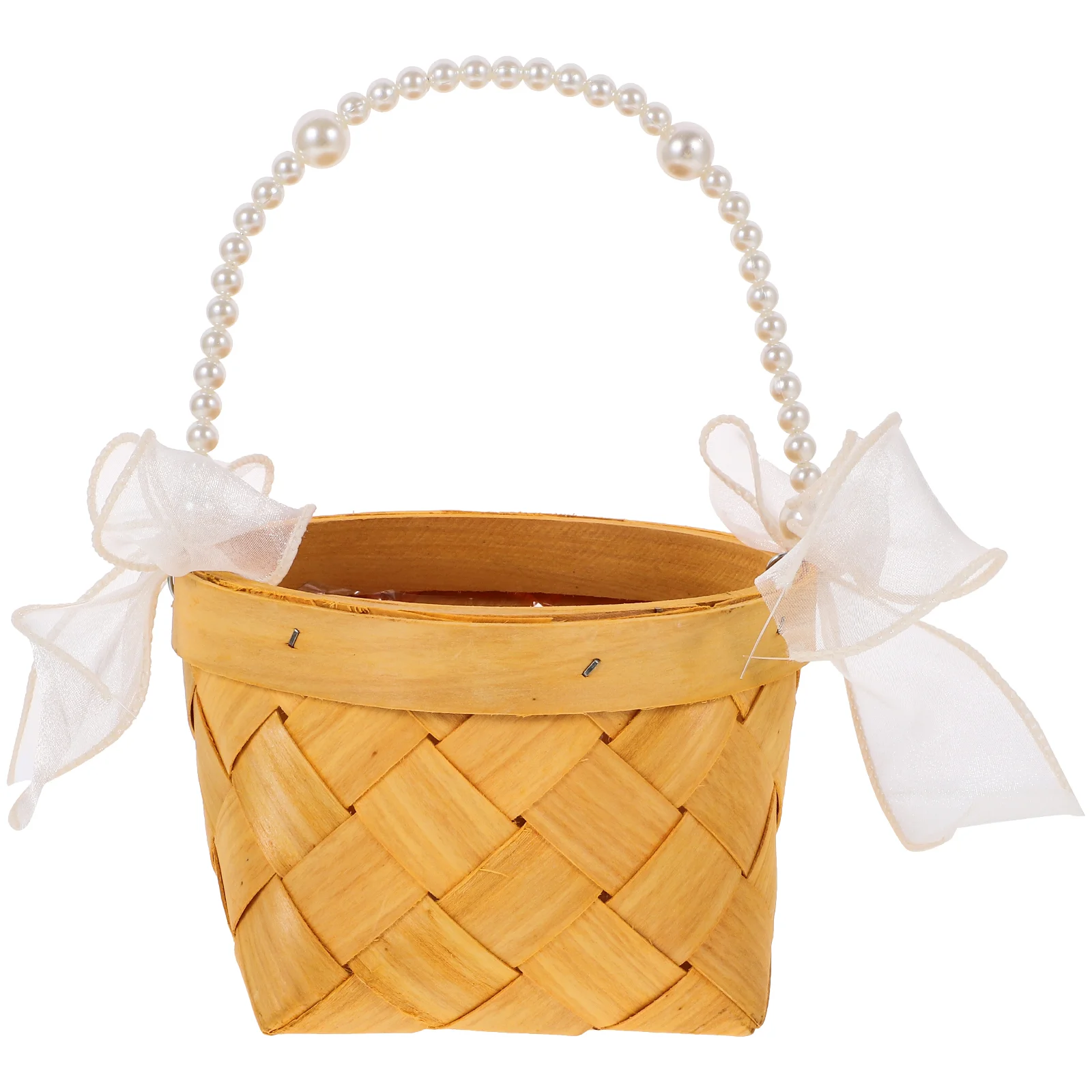 

Wedding Rustic Flower Basket Pearl Handle Woven Candy Gift Storage Basket