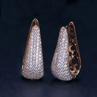 full micro pave zirconia stone gorgeous rose gold color crystal women long big hoop earrings