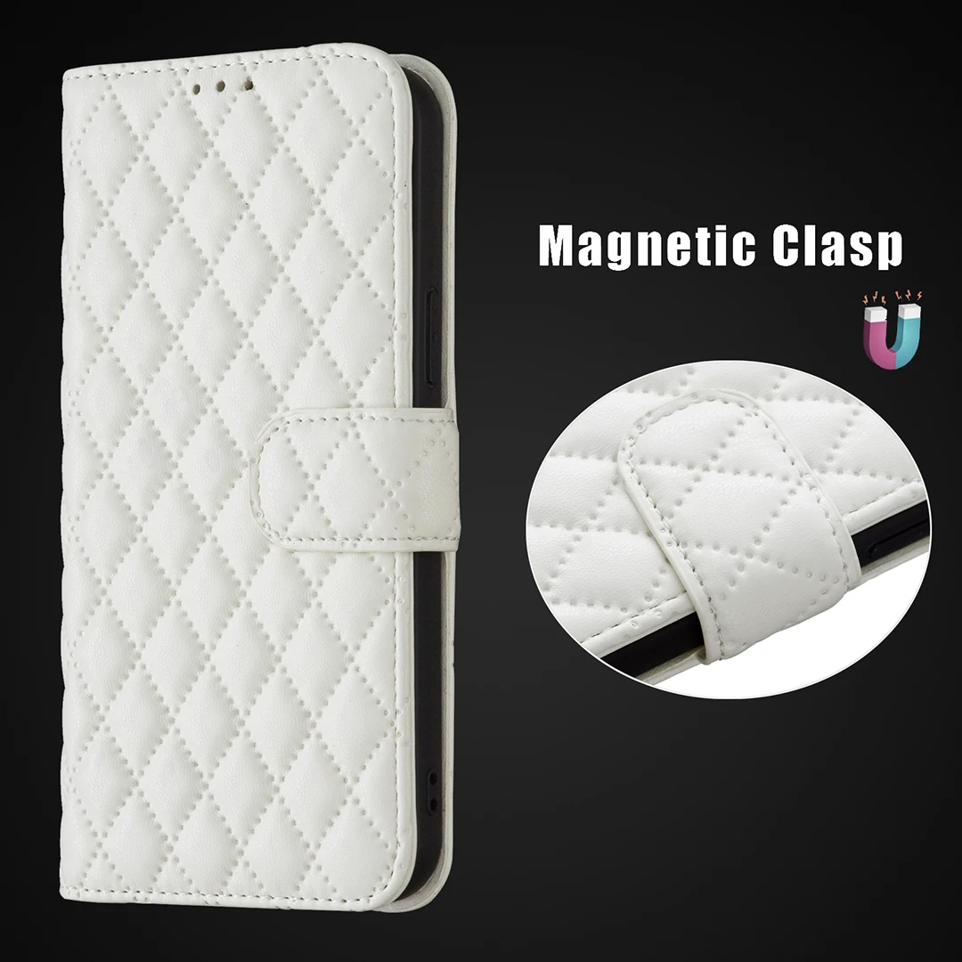 

Wallet Phone Case For Smasung Galaxy S23 Ultra S22 Plus S21 S20FE Luxury Rhombus PU Leather Card Slots Stand Full Protect Cover