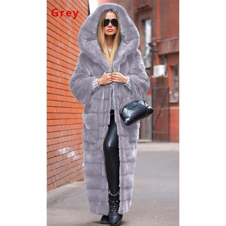 2022 autumn new faux fur coat hooded cotton coat thickened and lengthened plush coat female coat windbreaker