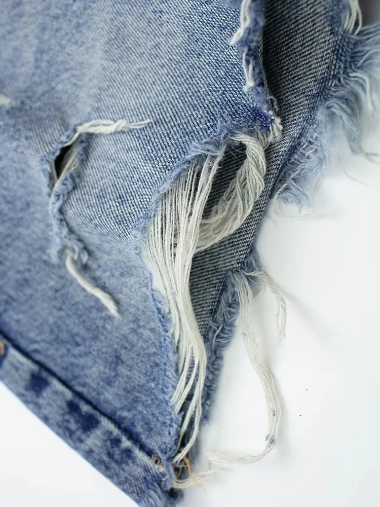 PAILETE Women 2023 fashion with pockets ripped denim shorts vintage high waist zipper fly female short pants mujer