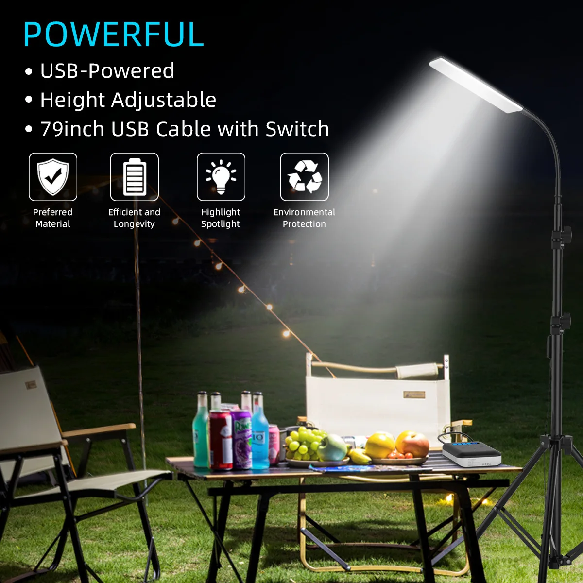 

Portable Multifunctional LED Work Light USB Rechargeable Torch Outdoor Camping Light Powerful Tent Flashlight Built-in Battery