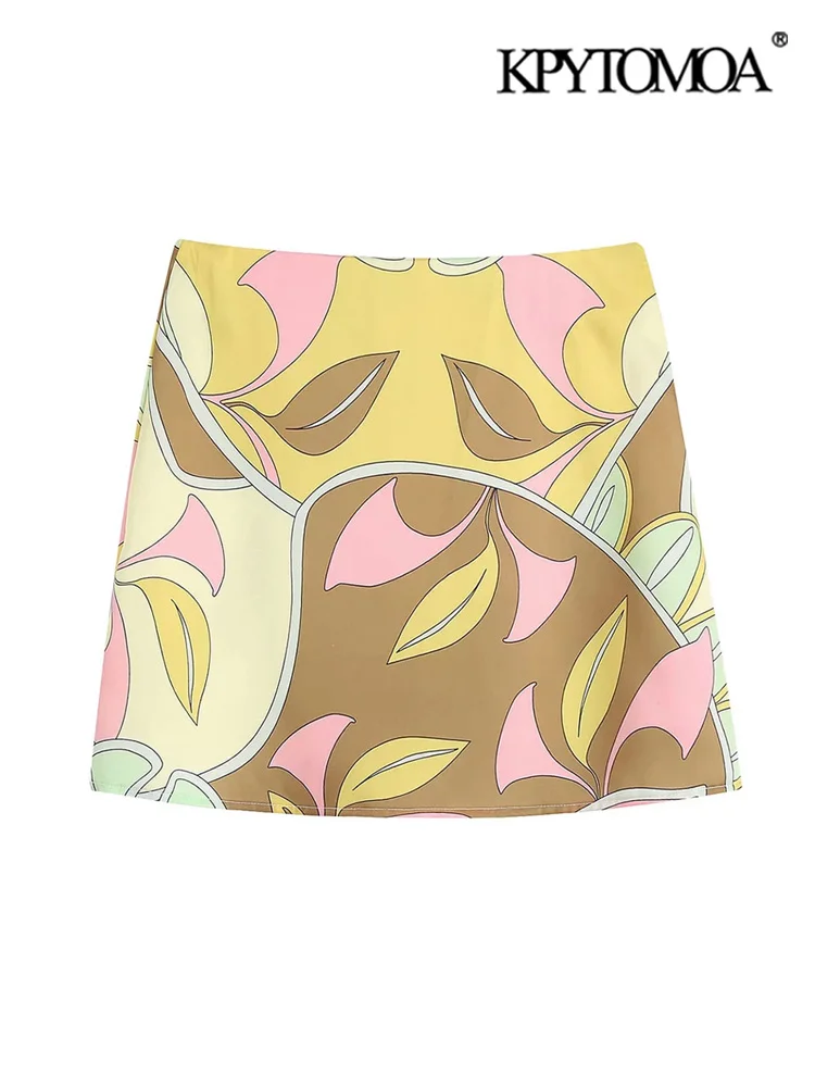 

KPYTOMOA Women Fashion Printed A Line Mini Skirt Vintage High Waist Side Zipper Female Skirts Mujer