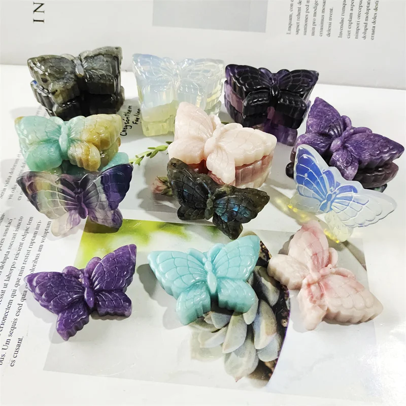 

1PCS Natural Stones Polished Reiki Quartz Crystal Butterfly Hand Carving Animals Healing Gemstones Home Decoration