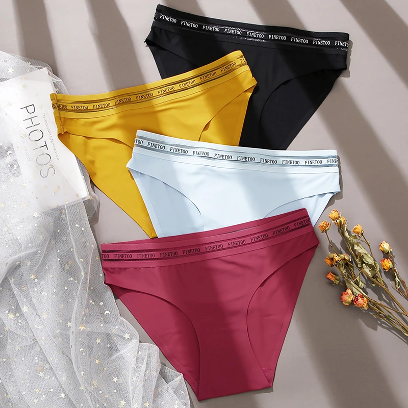 

2022 Seamless Women's Panties FINETOO Letter Waist Underwear Sexy Female Underpants Transparent Hollow Out Lingerie L-XL