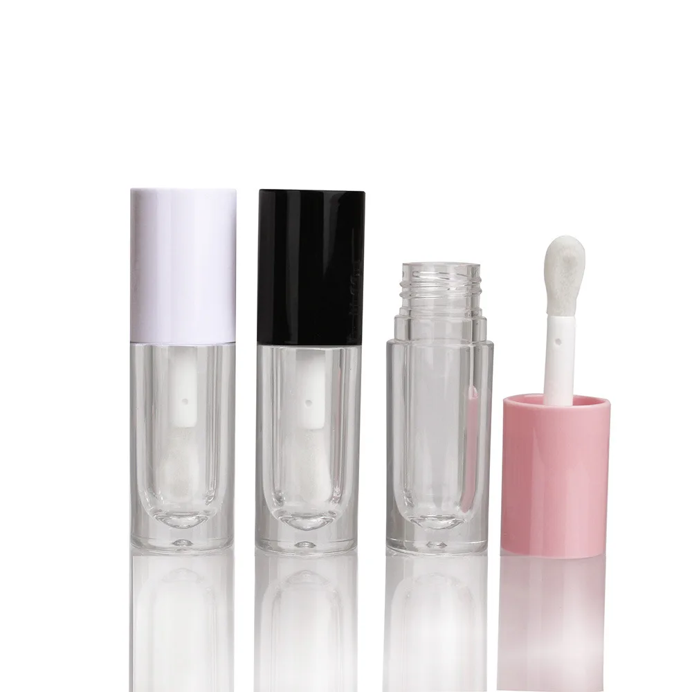 

Empty 6ml Round Clear Lip Gloss Tube with Black Pink White Cap With Big Wand Thumb Brush Cosmetic Container Bottle 24pcs