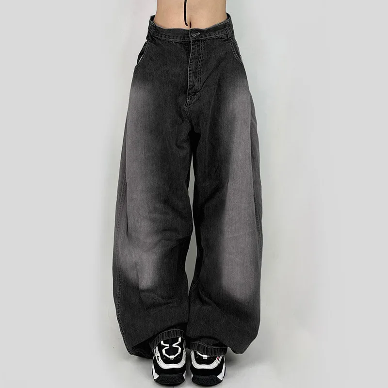 

Women Vintage Streetwear Black Baggy Korean Jeans High Waiste Oversize Wide Leg Pants Grunge Denim Trousers Y2K Alt Clothes