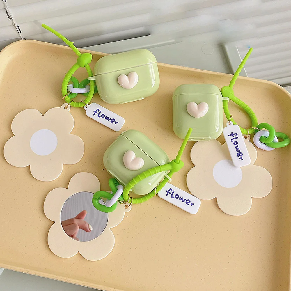 

For Airpods 3 Case Cute Mirror Flower Heart Keyring Earphone Protective Cases Cover for Apple Airpods Pro 2 Air pods Soft Case