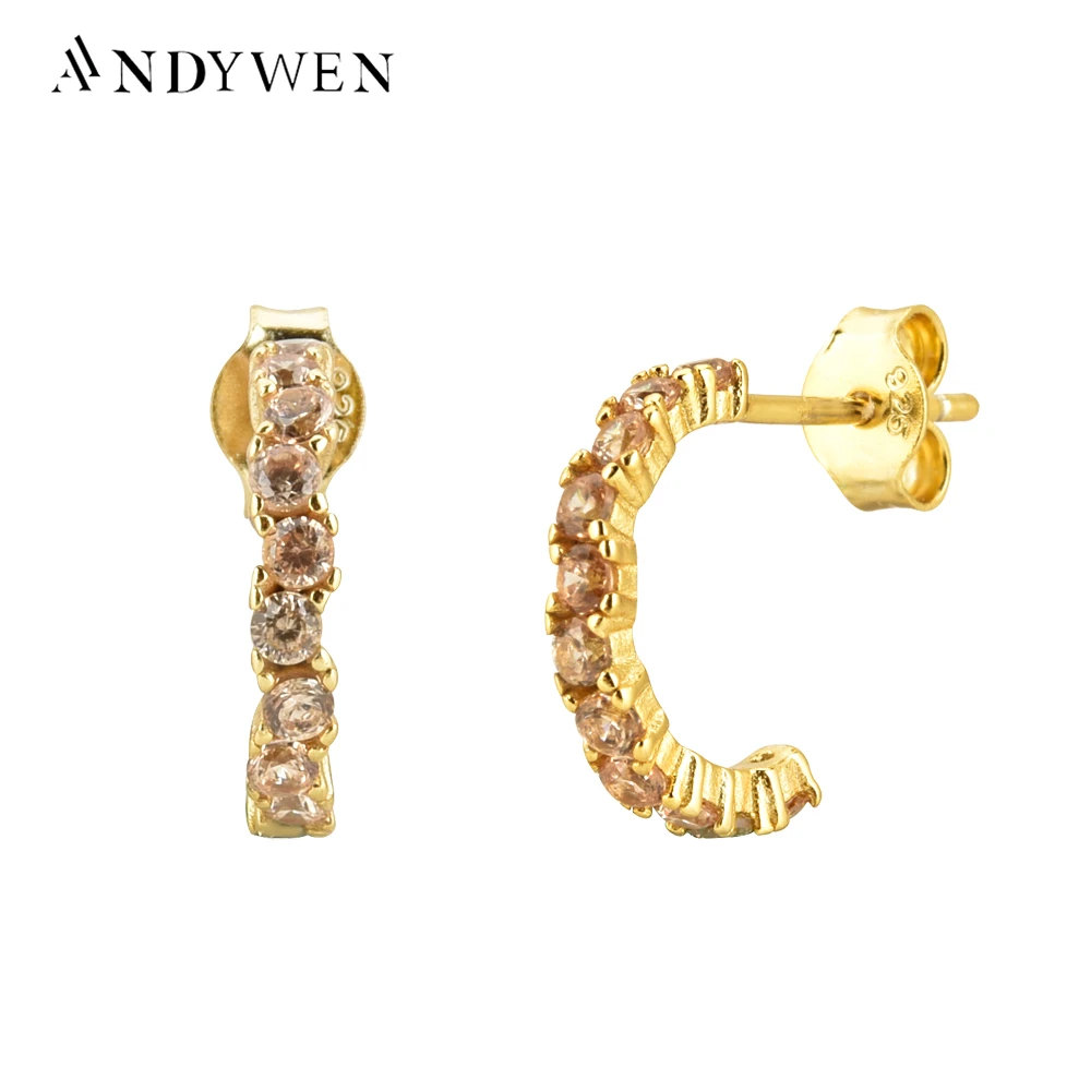 

ANDYWEN 925 Sterling Silver Gold Colorful Circle Earring Hoops Round Women Luxury Crystal Fine 2020 Piercing Jewelry Best Gift