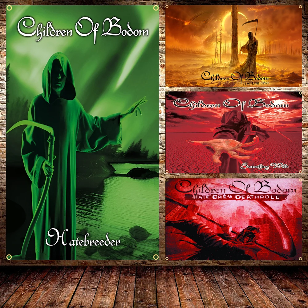 Фото Флаг группы Children of Bodom - 60x90 см / 90x150 см, полиэстер с принтом Финская мелодия, музыкальный баннер смерти-металла для декора №1