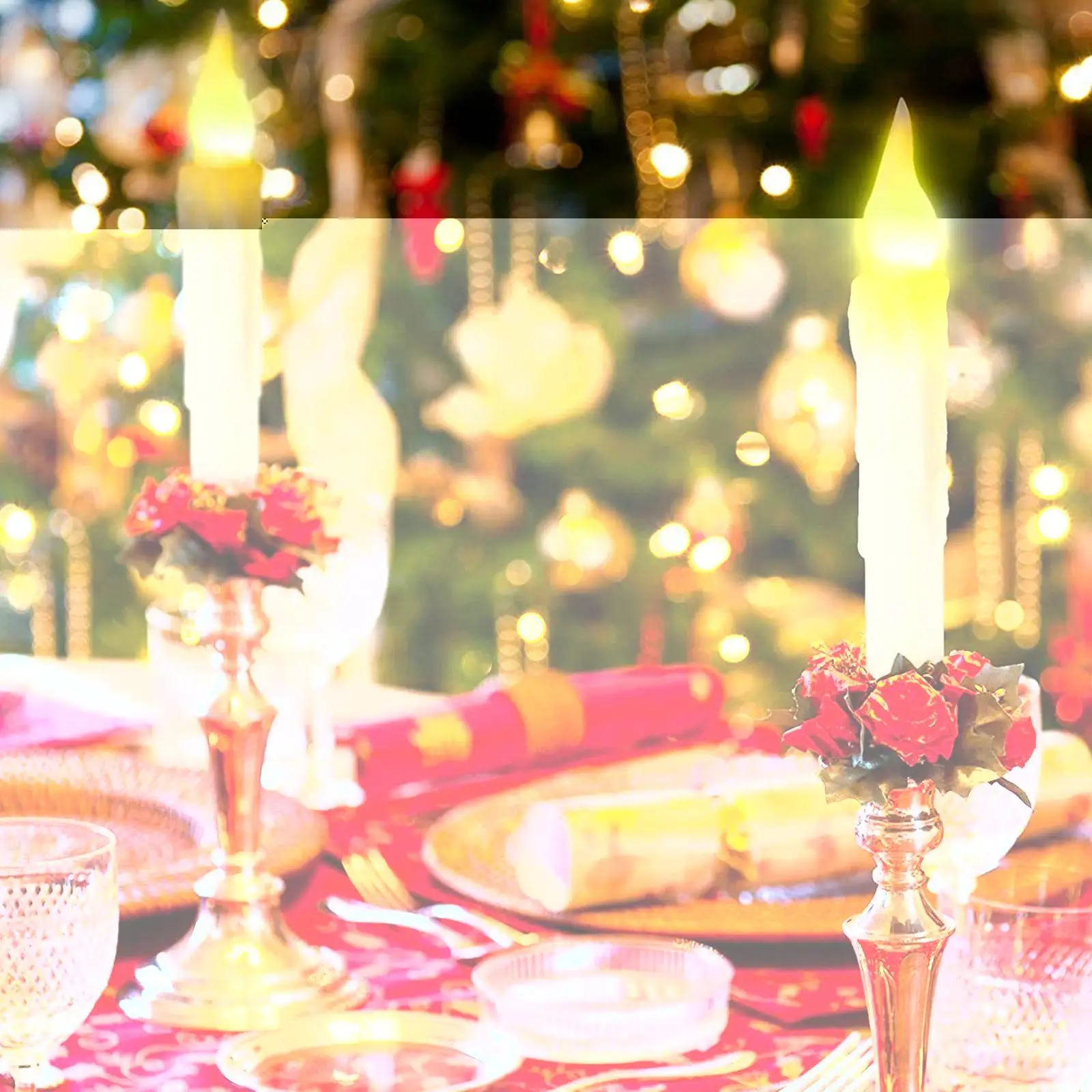 

Flameless Led Taper Candles W/timer Yellow Flickering Electric Battery Candlestick Candle Party Home Operated Decor Table W S0o0