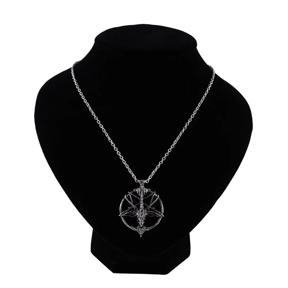

Vintage Luck Alloy Unisex Pan God Pentagram Goat Head Skull Pendant Necklace