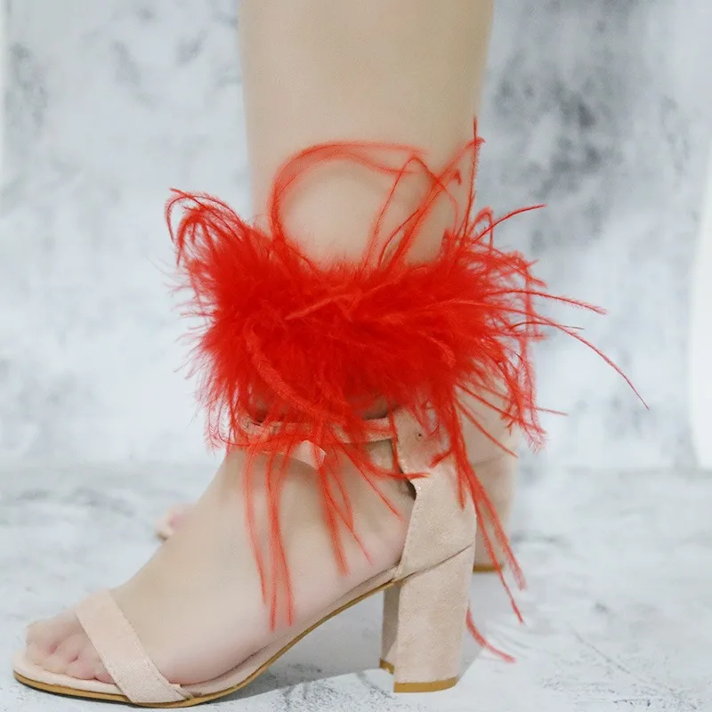 

Women Real Fur Ostrich Feather Cuffs 2023 Fashion Solid Color Fur Sleeve Cuff Hair Accessories Anklet Bracelet Fur Feather Cuffs