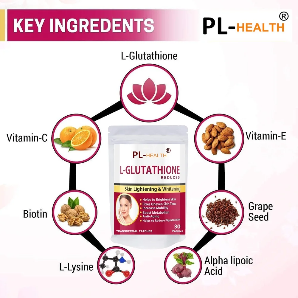 30 пластырей L-Glutathione трансмимические пластыри для отбеливания и осветления кожи с