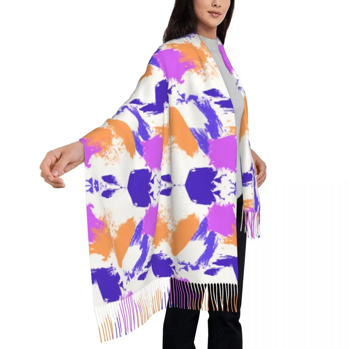Персонализированный печатный красочный длинный ворсовый шарф с бахромой