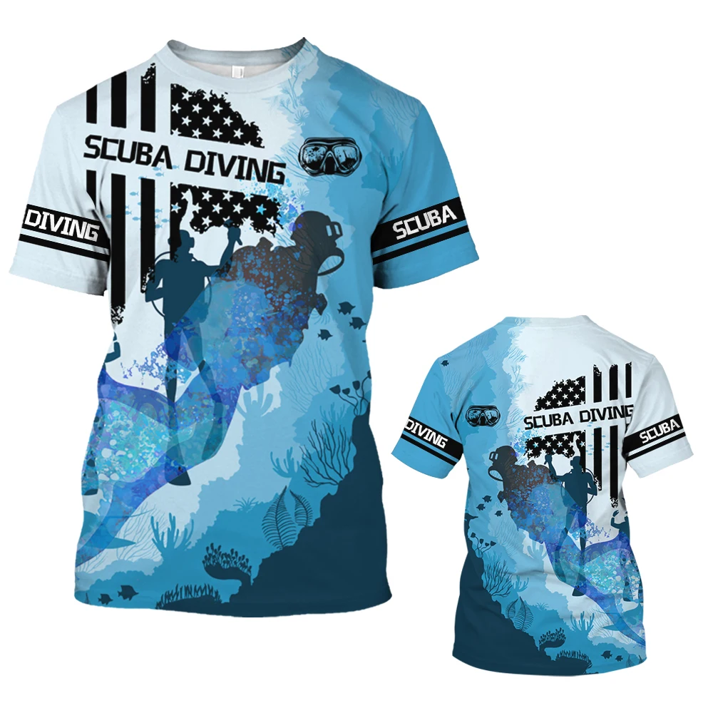 

New Men's Summer T-shirt Diving Cartoon 3D Printing T-shirt Unisex Harajuku Street Leisure Sports Short Sleeve T-shirt Top