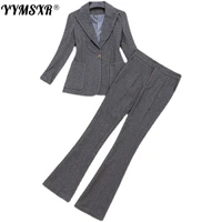 2022 spring and autumn new womens suits and trousers two piece high quality office slim woolen temperament professional wear