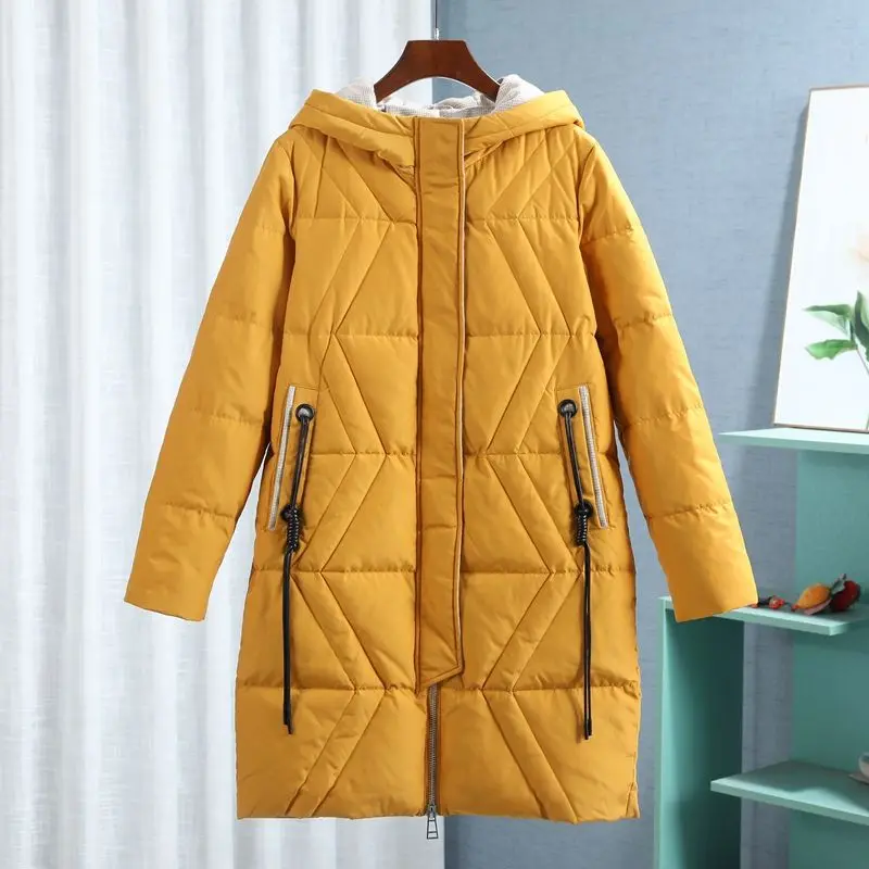 

51-A279 Hooded H-type Mid-length Down Jacket Jacket for Women's Autumn and Winter Warmth Down Coat for Women