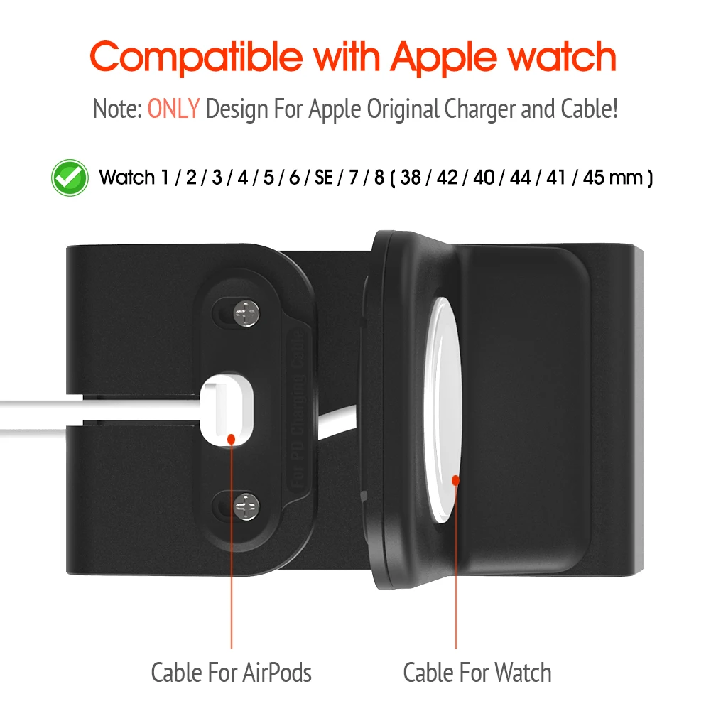 2 In 1 Aluminum Charger Stand For Apple Watch Series SE/8/7/6/5/4/3/2/1  Charging Holder Dock Station For Airpods 2 Pro