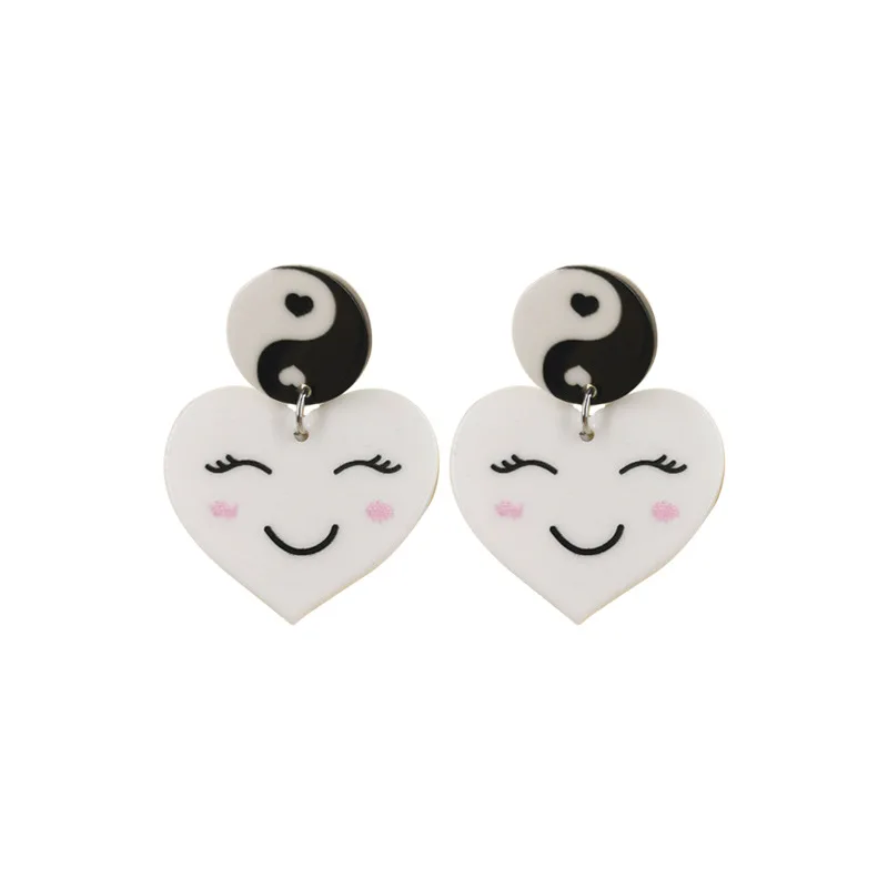 

Heart Smile Print Earrings For Women Black White Acrylic Fashion Night Club Gossip Flower Exaggerate Jewelry