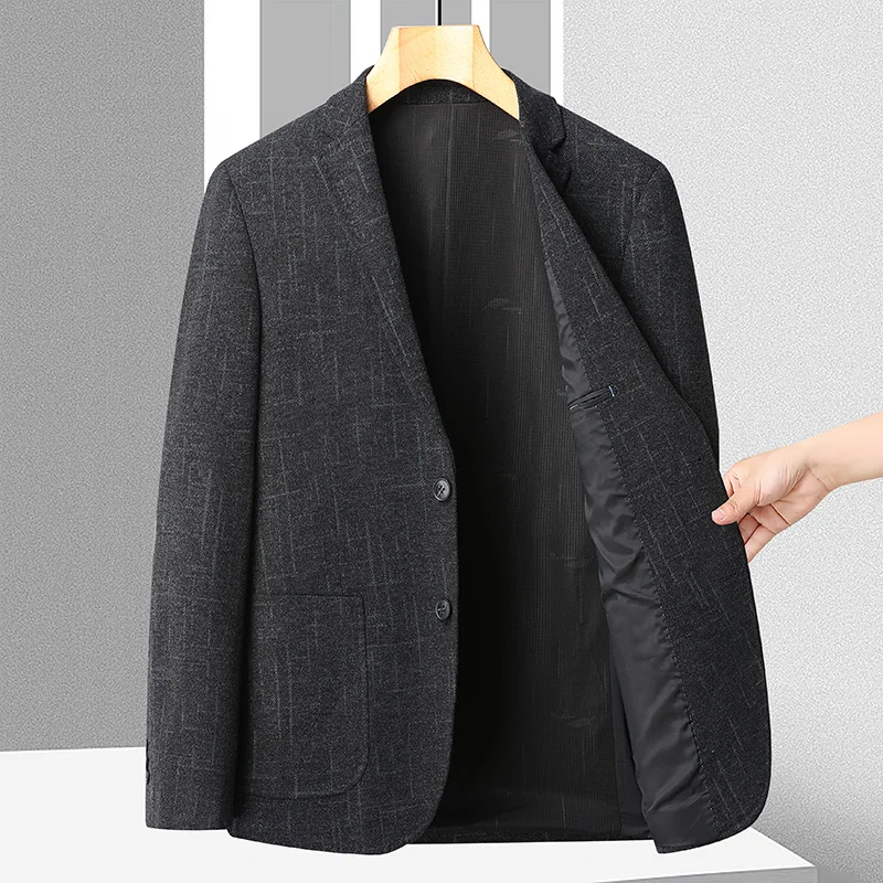 

England Style Men Classical Shadow Pattern Blazers Dark Gray Slim Fitting Jacket Suit Male Spring Autumn Business Outfits 2023