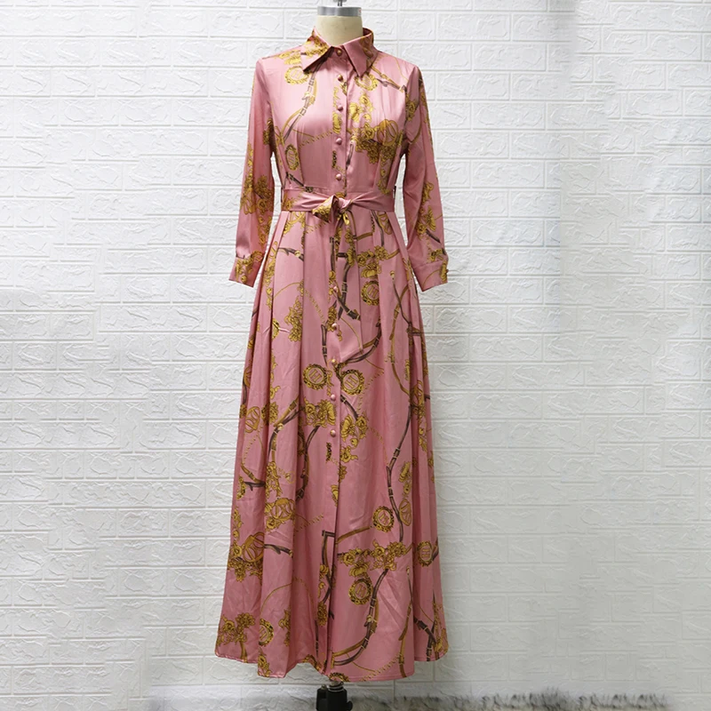 Long Dresses For Muslim Women 2022 Print Turn-down Collar Button Moroccan Arabic Islamic Dubai Ramadan Eid Mubarak Dress Abaya