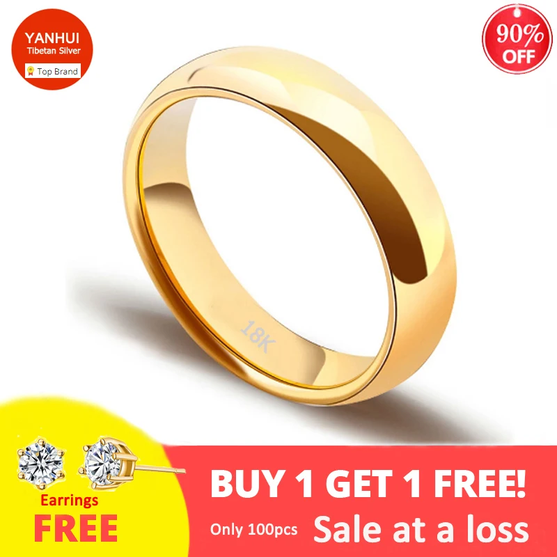 Купи Never Fade Unisex Simple Promise Ring Fashion Jewelry Yellow Gold Color Stainless Steel Rings for Women Men Wedding Accessories за 269 рублей в магазине AliExpress