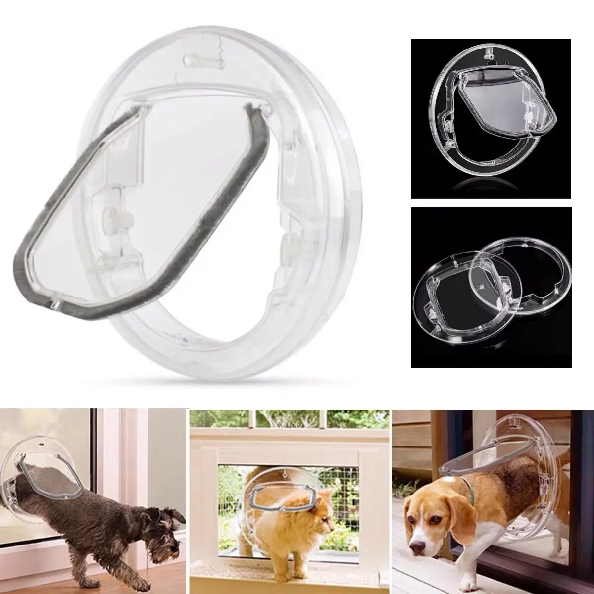 

Pet Cat Door up to 10kg Silent Security 4-Way Locking with Strong Magnetic Closure Transparent Flap Crates