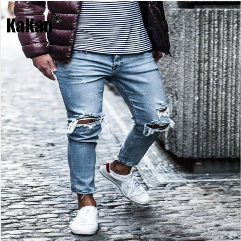 Kakan - New European and American Distressed Jeans for Men, Slim Fitting and Stretchy Leggings, Long Jeans K16-1903