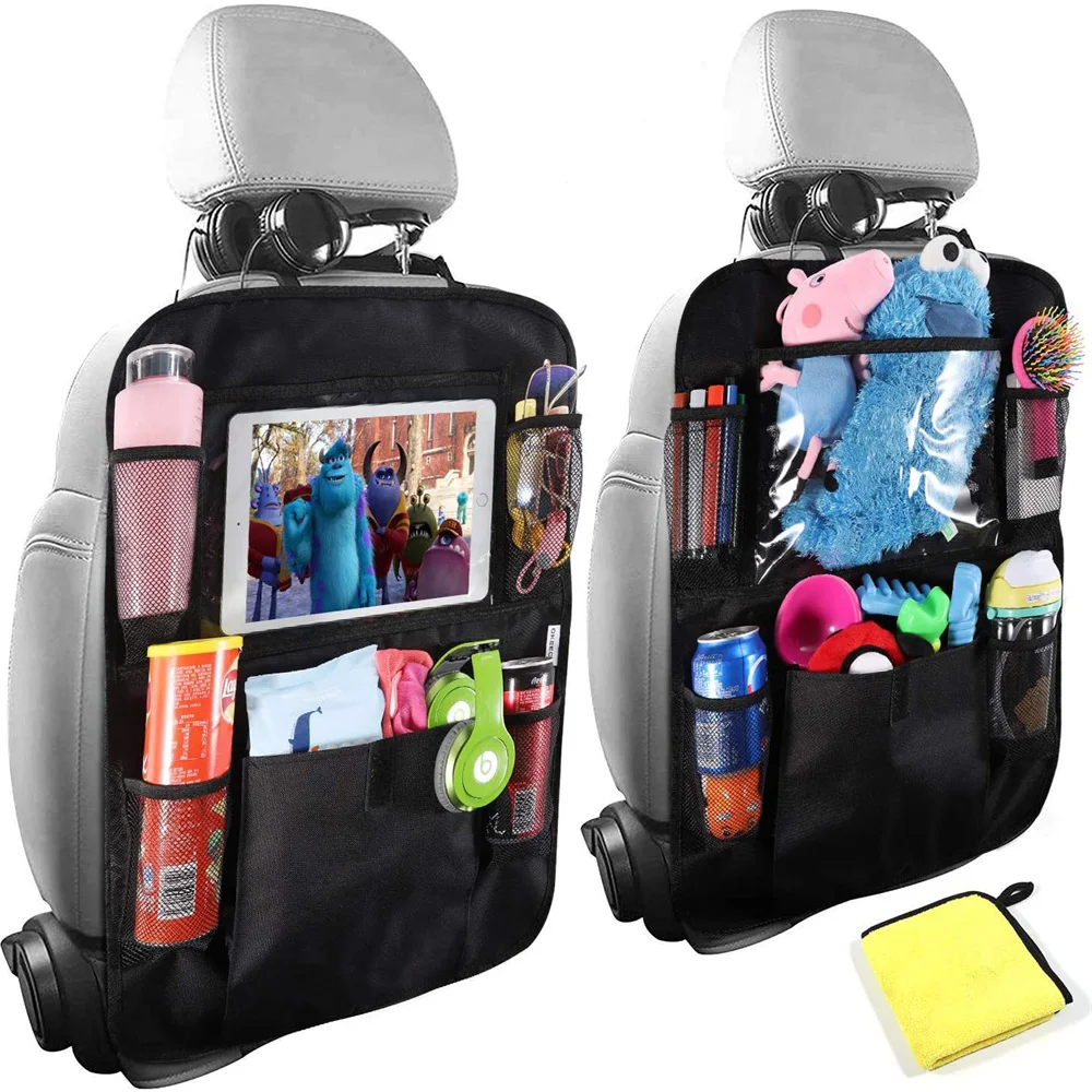 

Car Backseat Organizer Kids Kick Mat Protector Cover Storage Bag Pocket For iPad Book Toy Snack Drinks Tissue